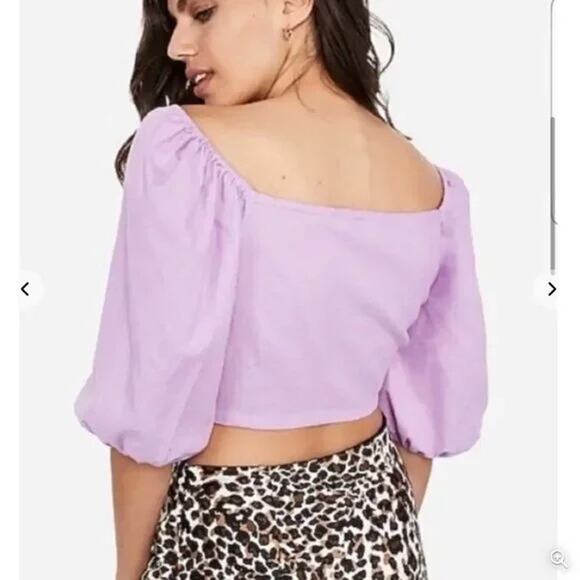 Express x Rocky Barnes Pastel Purple Linen Cotton Tie Front Crop Top SZ S - Picture 4 of 11